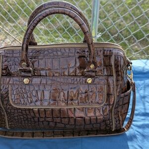 Brown Crocodile Embossed Handbag